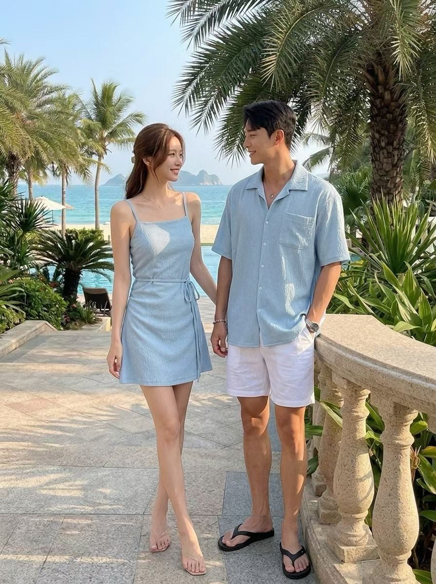 👧🏻👦🏻透氣涼感皺皺紋Couple Set (連身裙/恤衫)🩵