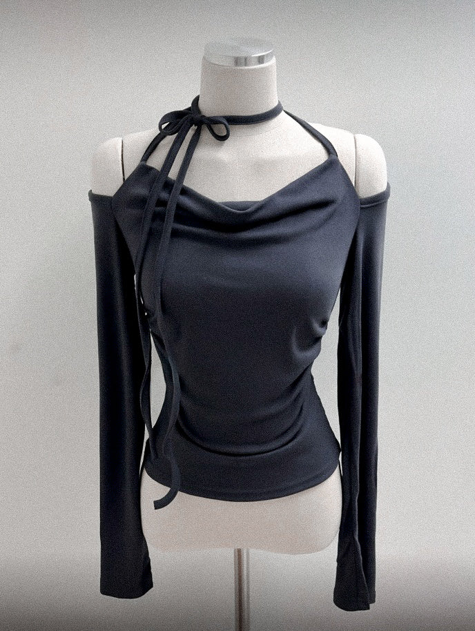 法式露肩綁帶上衣［6色入］含莫代爾舒服料！