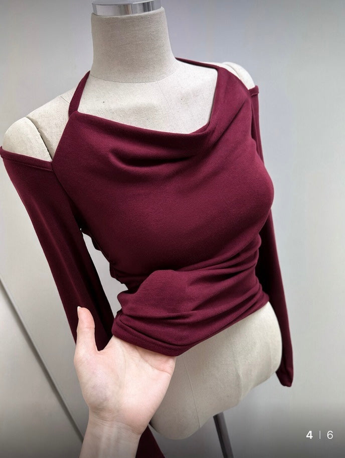 法式露肩綁帶上衣［6色入］含莫代爾舒服料！