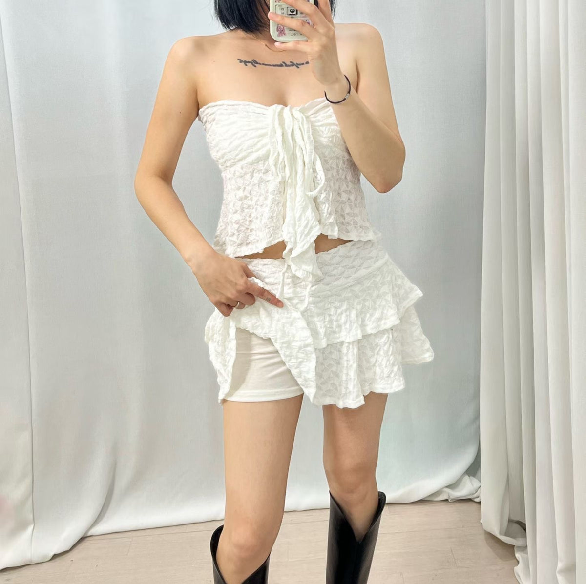 立體菱格蛋糕裙套裝